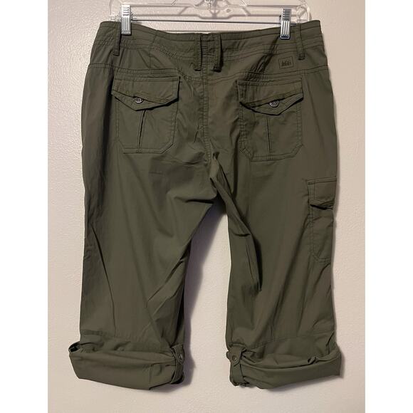 Rei Pants Womens 10 Petite Green Nylon Lightweight Cargo Rollup Hiking Camping - Picture 4 of 11